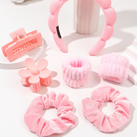 7Pcs Fashion Microfiber Washing Wristbands Scrunchies Puffy Headband Spa Bubble Headband for Washing Face Makeup Shower Skincare