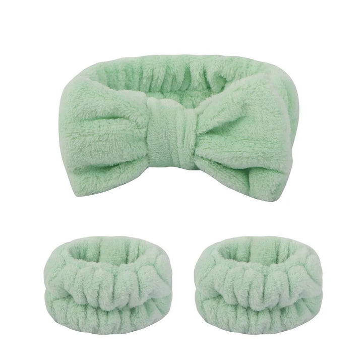 Flannel front bow elastic headband face wash and makeup headband waterproof wrist cover hair tie headband