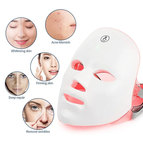 AstheticHeaven 7 Colors Photon Facial LED Mask, Red Light Therapy Face & Neck Mask